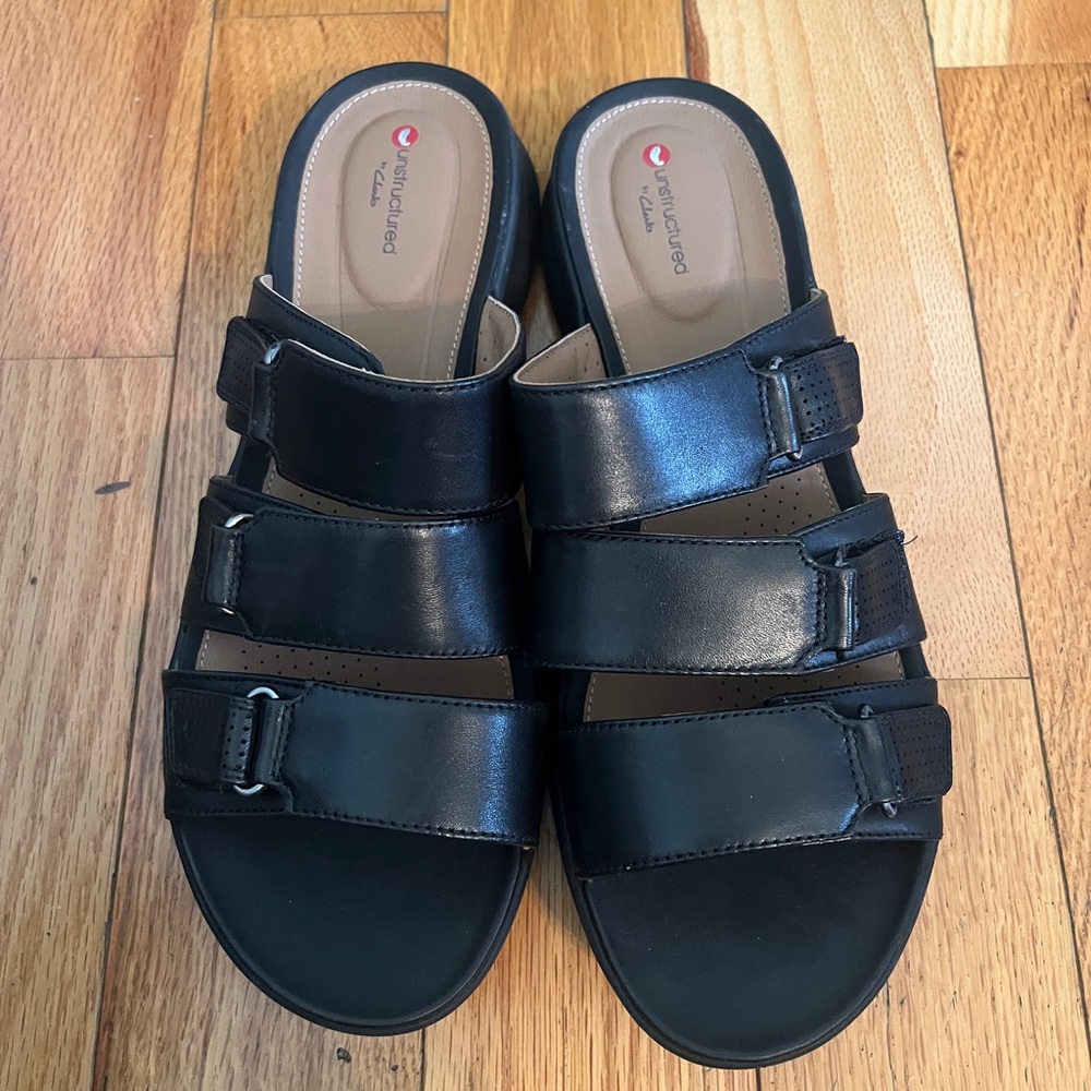 Clarks Black Slide Sandals with Cushioned Footbed